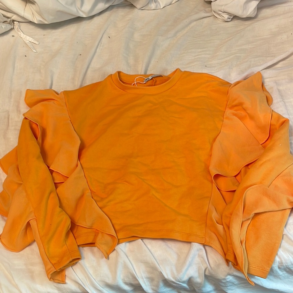 Zara Orange Ruffled Sweater